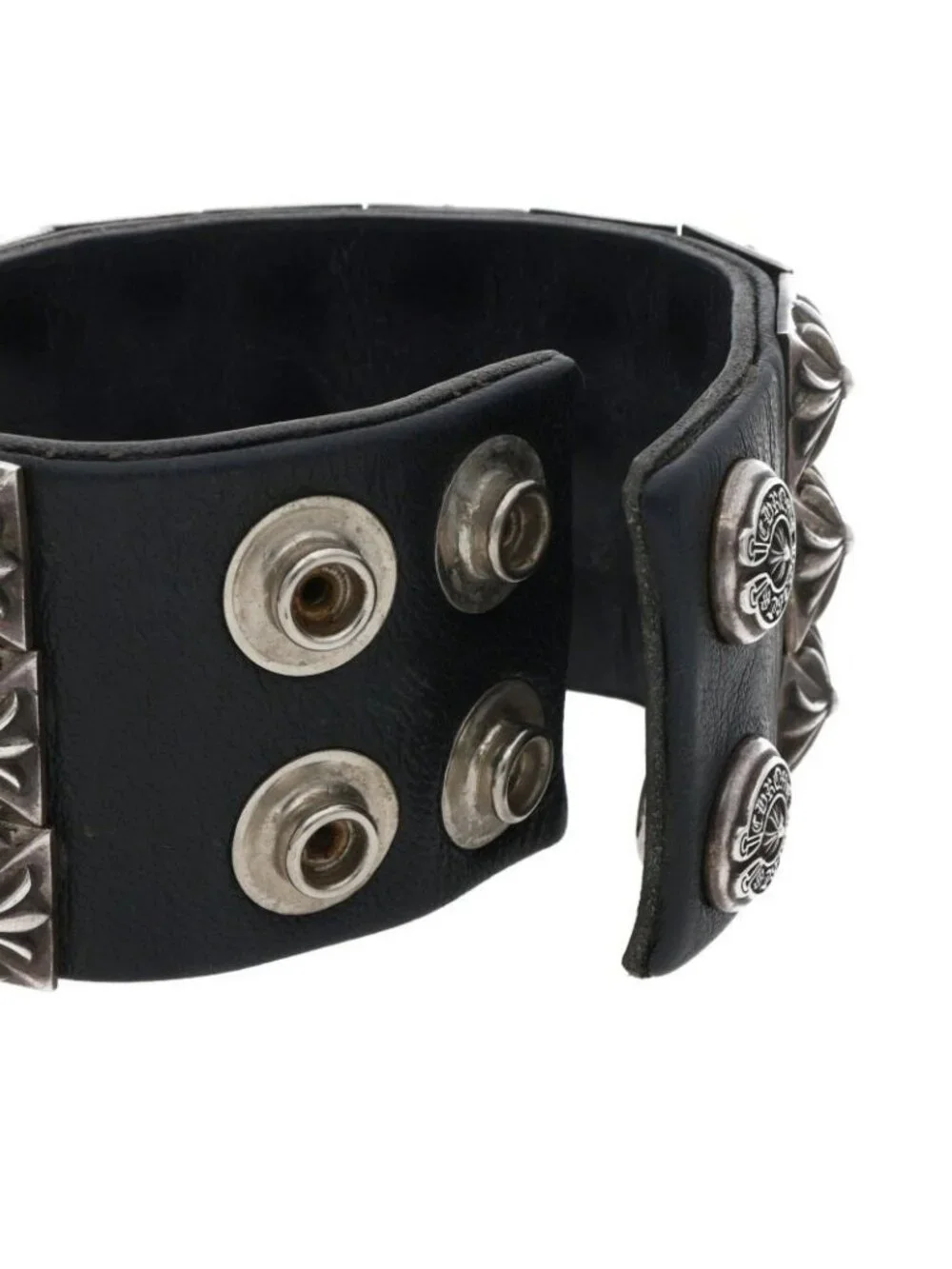 Chrome Hearts Zero Stud Trpl Row Pyramid Triple Leather Bracelet